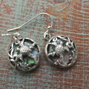 Silver sea turtle french hook earrings